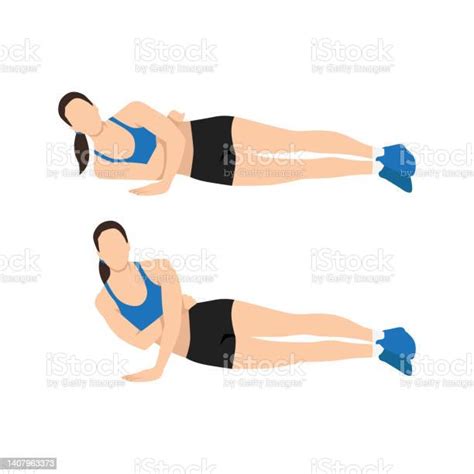 Woman Doing One Arm Tricep Push Up Exercise Flat Vector Illustration Isolated On White