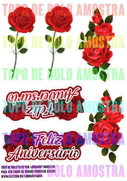 Arquivo De Corte Topo De Bolo Rosas Vermelhas 1 Pdf Elo7