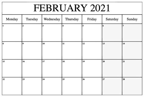 Printable february 2021 calendar to print out monthly calendar 2021. February 2021 Calendar With Holidays - Printable Calendar