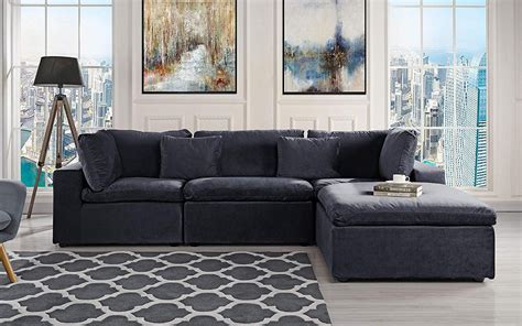 Large Configurable Microfiber Velvet Sofa L Shape Couch Black
