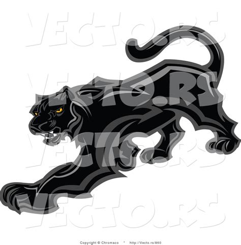 Vector Of A Prowling Black Panther Mascot Preparing To Attack By