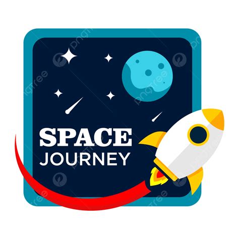 Space Journey Label With Moon And Spaceship Accesories Isolated On Dark