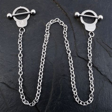 Nipple Shield Body Piercing Handcuff Chain Surgical Steel Bdsm Domina Ring Goth Ebay