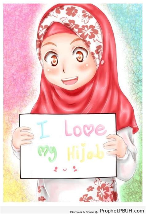 Anime Hijabi Girl Holding I Love My Hijab Poster Drawings Of Female