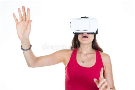 Woman Metaverse Wearing Vr Goggles Virtual Reality Headset Modern Concept Hands On Airs Stock