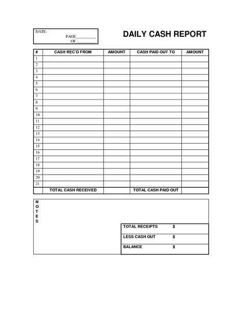 Daily Cash Report Free Office Form Template Balance Sheet Template