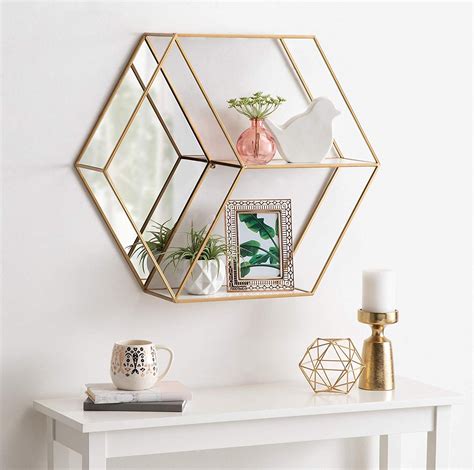 Hexagon Shelved Mirror Mirrors With Shelves Are Perfect For Small
