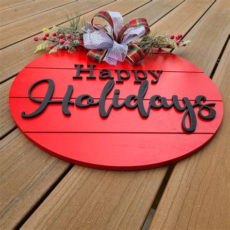 Happy Holidays Door Hanger Christmas Door Hanger Personalized Wood