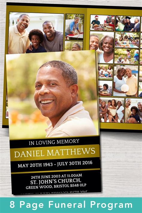 8 Page Funeral Program Template For Men Obituary Template Etsy Uk In