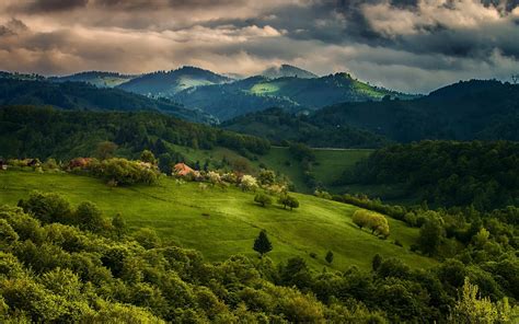 1920x1200 Nature Landscape Spring Forest House Field Mountain Clouds