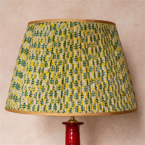 Yellow And Green Leaf Pleated Silk Lampshade With Gold Trim Lampshade