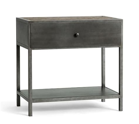 Industrial nightstands are solid, strong perches for lamps, books and all of your necessities. Big Daddy's Antiques Metal Nightstand | Pottery Barn