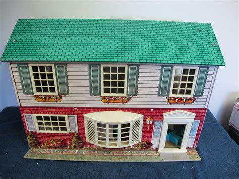 wolverine metal tin dollhouse vintage w furniture 2 story doll houses for sale wolverine