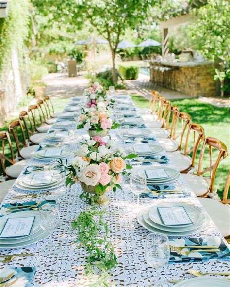 Backyard Luncheon Blue And White Outdoor Table For A Lunch Party