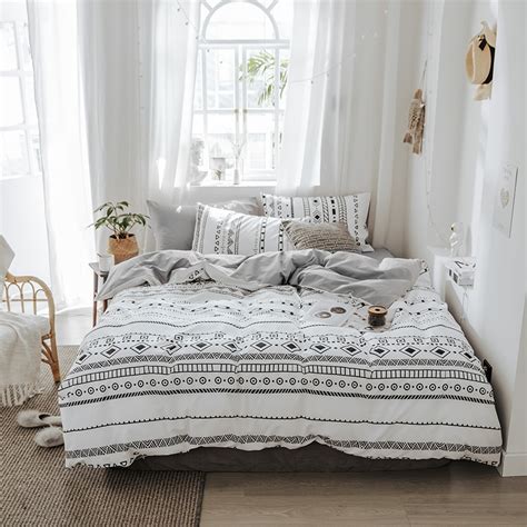 Black And White Tribal Style Bed Sheets 3pcs Single Linens 4 Pieces 100