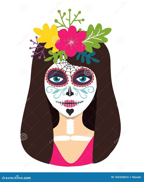 Day Of The Dead Girl Dressed As A Mexican Skull 3d Cartoon Stock