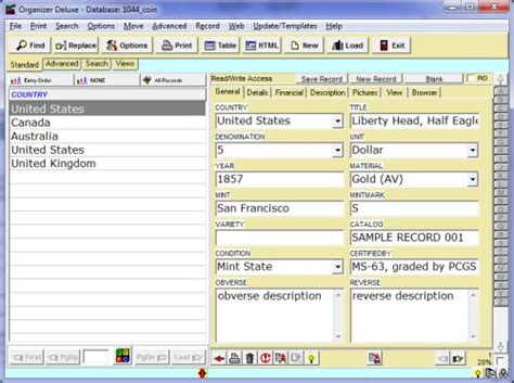 Free Coin Inventory Modern Database Template For Organizer Deluxe And