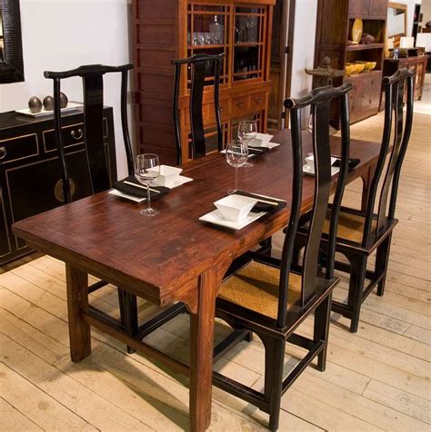 Rustic indoor dining room with dark brown oak wood rectangular via oregonmod.com. Narrow Dining Table Set with Benches from Indoor Furniture ...