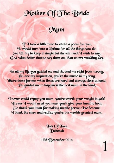 Mother Of The Bride Poem Printed On A Photo Paper Thick Gms And