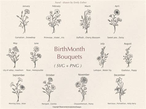 Birth Month Svg Bundle Flower Bouquet Svg Birth Flower Svg Etsy