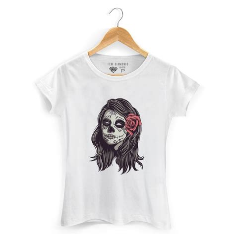 Camiseta Camisa Feminina Caveira Mulher Skull Camisa Flor Elo7