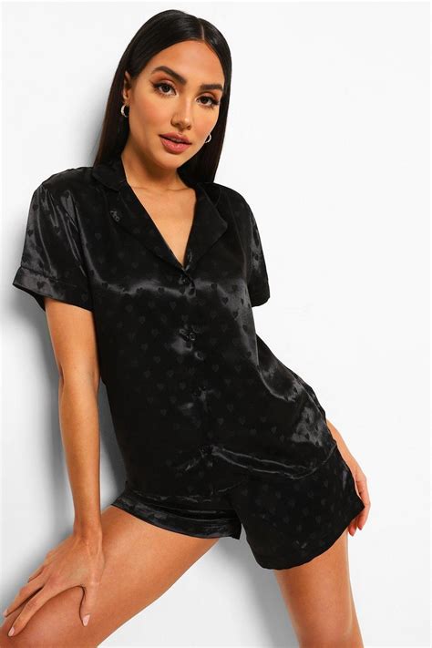 Womens Heart Jaquard Pj Short Set Black 4 Take Nights In Up A Notch With Our Silky Soft