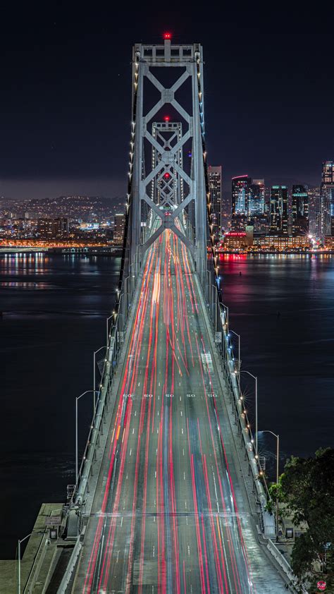 San francisco bay bridge at night. San Francisco- Oakland Bay Bridge at Night : photographs