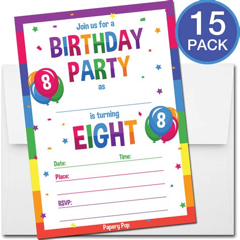 8 Year Old Birthday Party Invitations With Envelopes 15 Count Kids