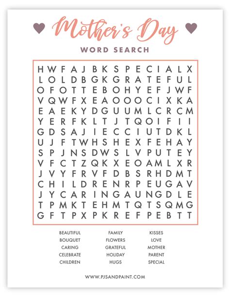 Free Printable Mothers Day Word Search Pjs And Paint