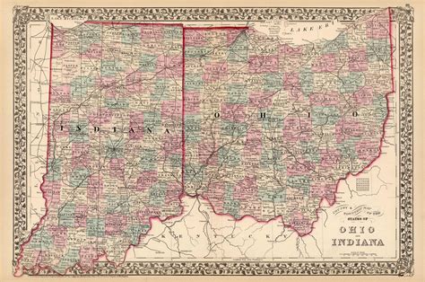 County And Township Map Of The States Of Ohio And Indiana Art Source