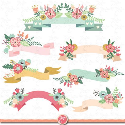 Floral Banners Clipart Pack Floral Banner Clip Art Etsy