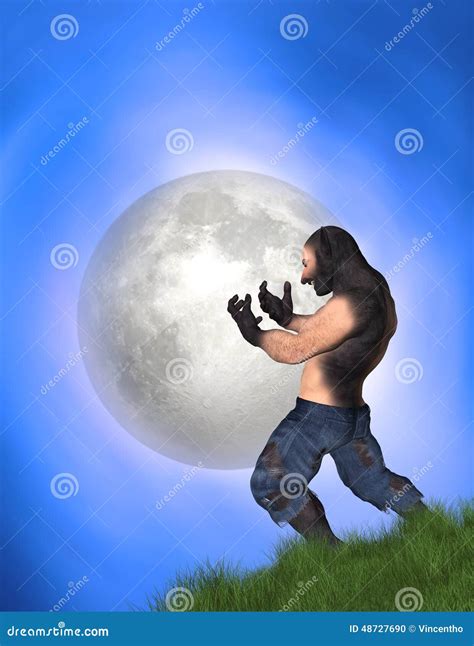 Man Turning Into Werewolf Full Moon Illustration Stock Image