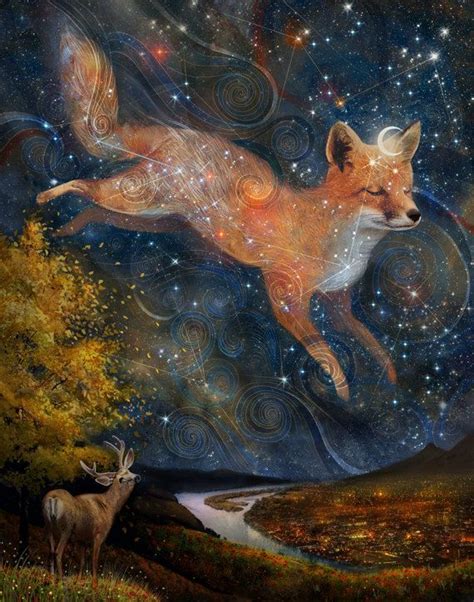 Fox In The Stars 11x14 Print Starlight Fox Woodland Wall Art Fox