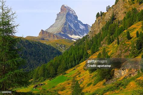 Idyllic Matterhorn Alpine Landscape Above Green Zermatt Valley Swiss