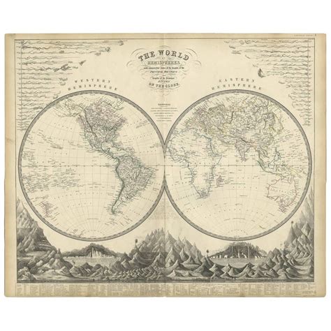 Antique World Map By Ak Johnston 1854 Antique World Map Map