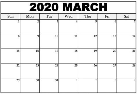 Download March 2020 Calendar Fillable Template Calendar Template