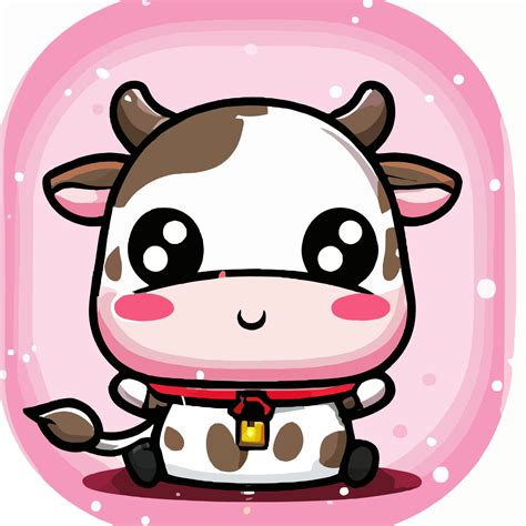 Lindo Chibi Vaca Kawaii Ilustración Vaca Granja Icono Gráfico 17048241