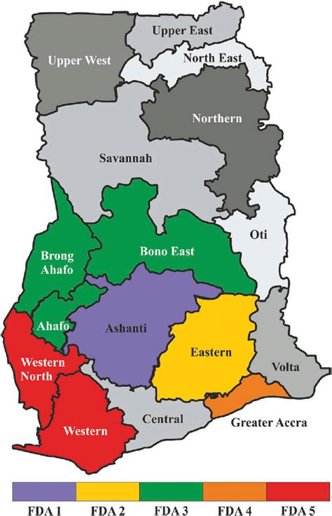 Administrative Map Of Ghana And Its Sixteen Different Regions The