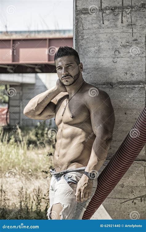 Muscular Construction Worker Shirtless In Building Stock Photo Image Of Attractive Outside