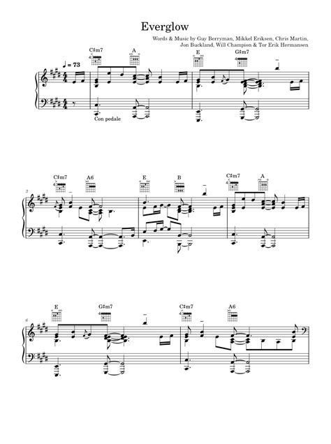 Everglow Sheet Music For Piano Vocals By Coldplay Official