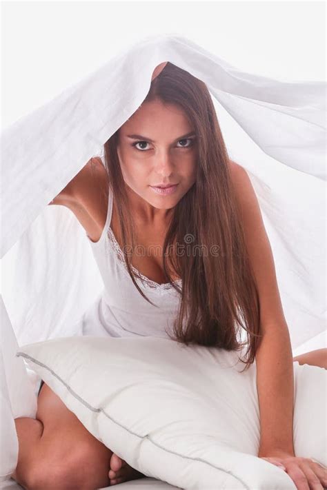 Young Beautiful Woman Lying In Bed Under Cover Stock Image Image Of Positive Cover 138916191