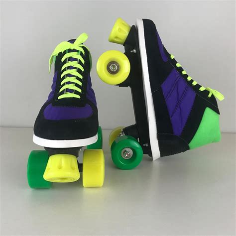 Vintage 90s Retro Roller Skates Black Purple Yellow And Neon Green New Old Stock Size Eu
