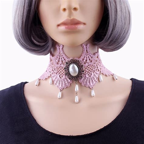 Bohemia Pink Lace Flower Chokers Necklace For Women Trendy Gothic Maxi