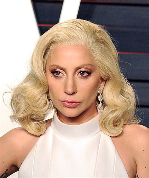 Lady Gaga Medium Wavy Formal Bob Hairstyle Light Platinum Blonde Hair
