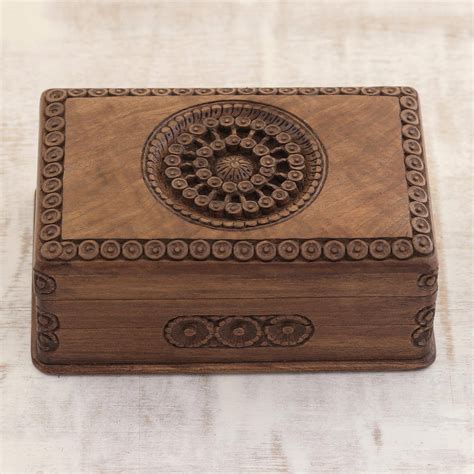 Unicef Market Carved Walnut Wood Jewelry Box Exotic Radiance