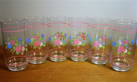 Set Of 6 Pfaltzgraff Tea Rose Floral Drinking Glasses Libbey Etsy Tea Roses Pastel Floral