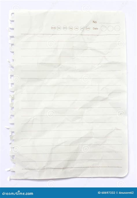 Lined White Crumpled Paper Stock Photo Image Of Background 60697332