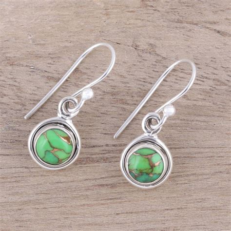 Green Copper Turquoise Earrings Sterling Silver Earrings Etsy