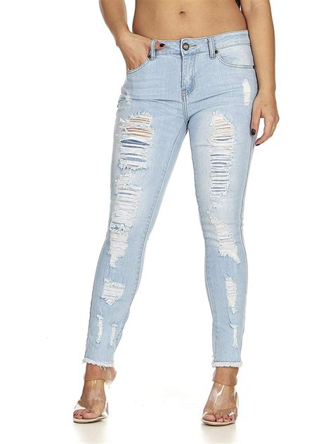 Vip Jeans Cute Ripped Jeans For Women Distressed Washed Skinny Fray Hem Fit White Plus Size