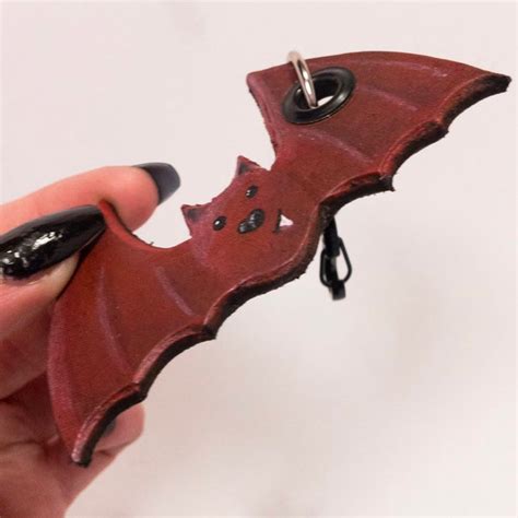 Hand Painted Leather Keyring Halloween Bat Creepy Cute Etsy